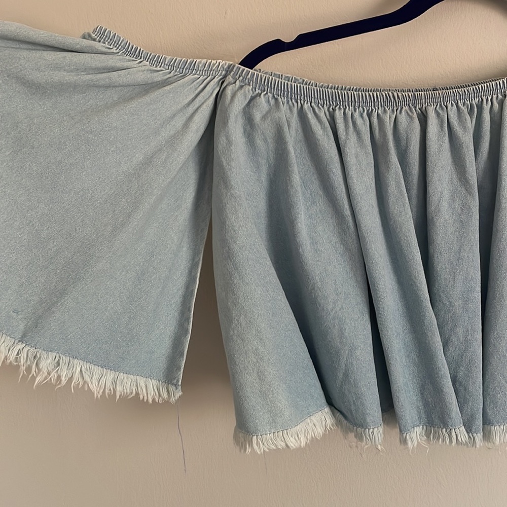 Denim off the shoulder top - Picture 2 of 5